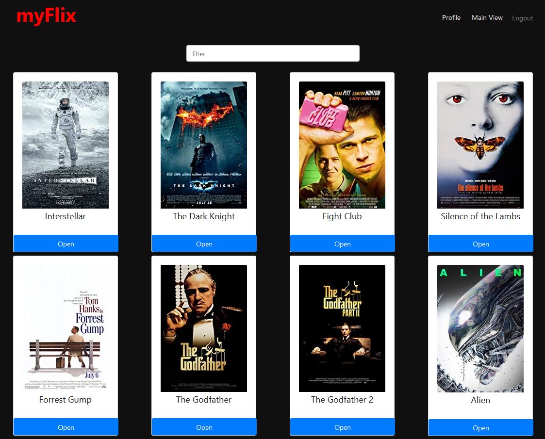 a screenshot of myFlix homepage